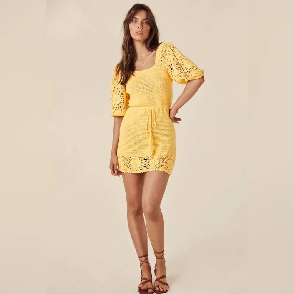 SPELL Let the Sunshine in Crochet Mini Dress
